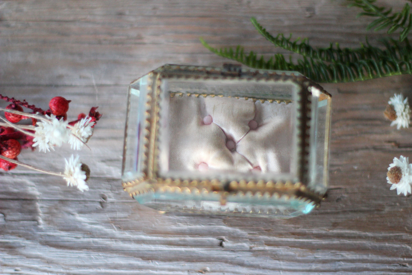 Antique French Victorian Pink Tuft Padding Jewelry Box