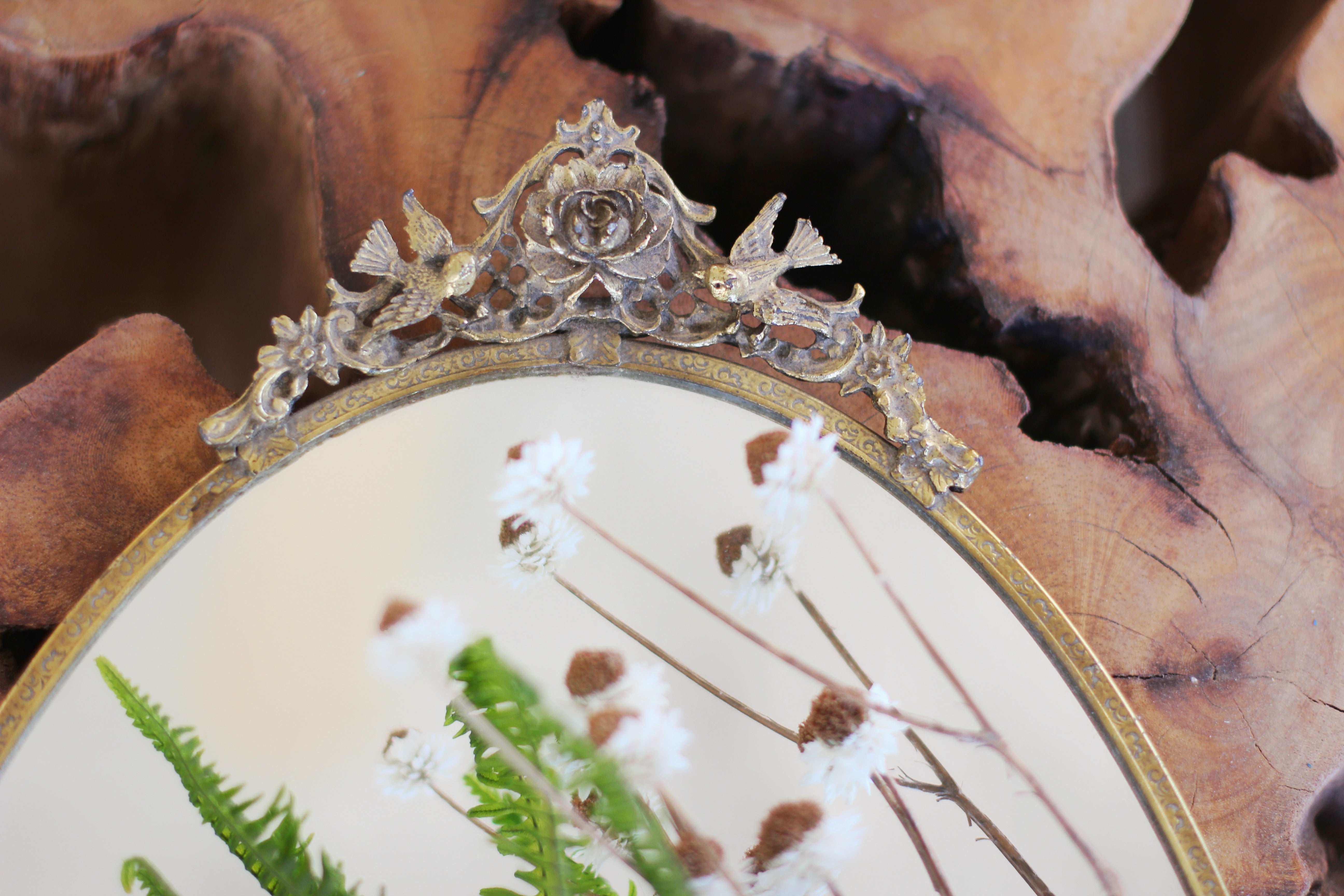 Antique Floral Birds Mirror Tray
