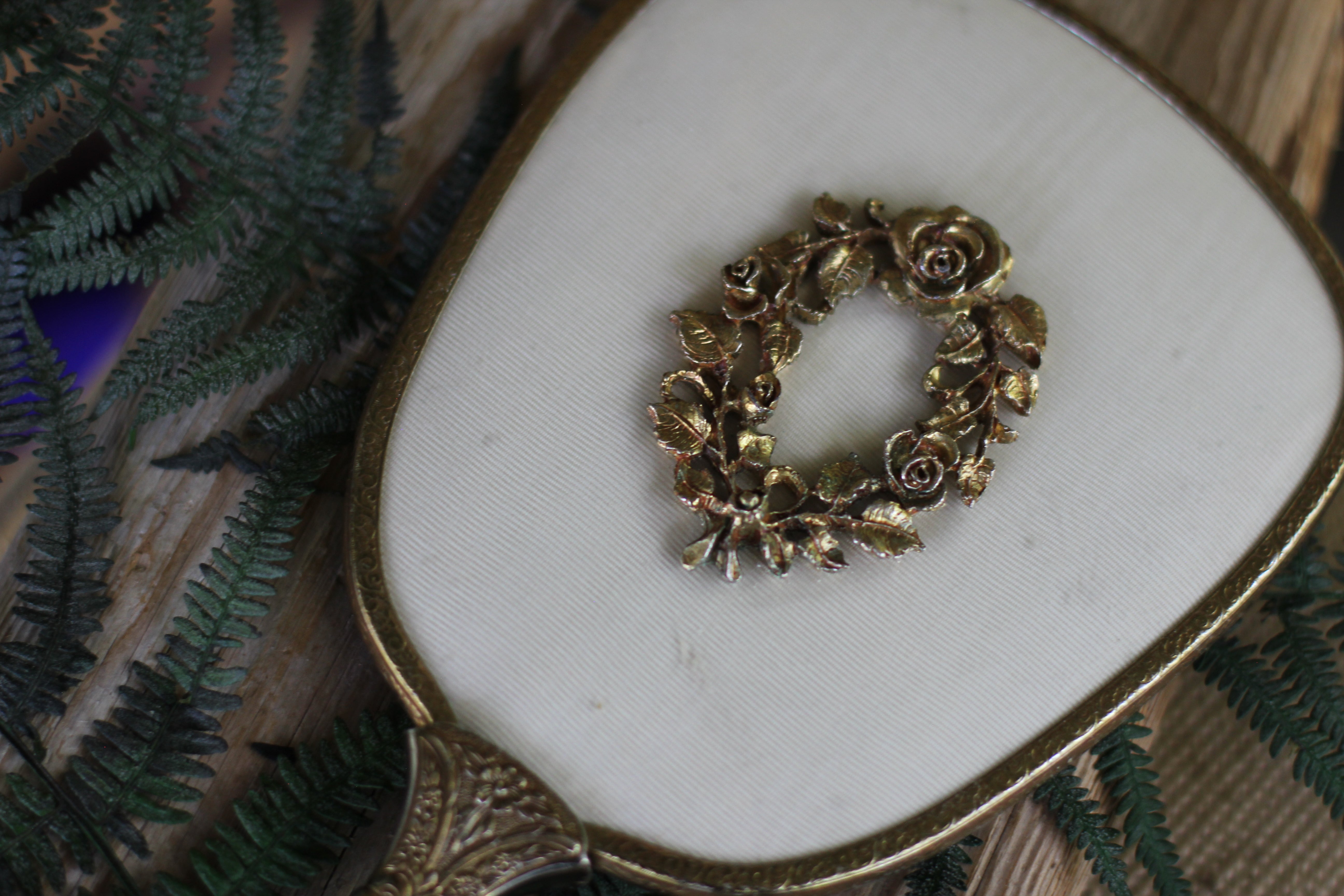Antique Floral wreath Hand Mirror