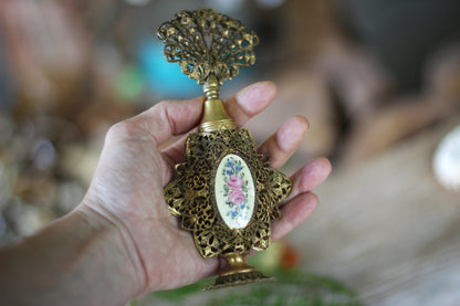 Antique Floral Bronze Filigree Perfume Bottle