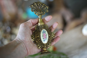 Antique Floral Bronze Filigree Perfume Bottle