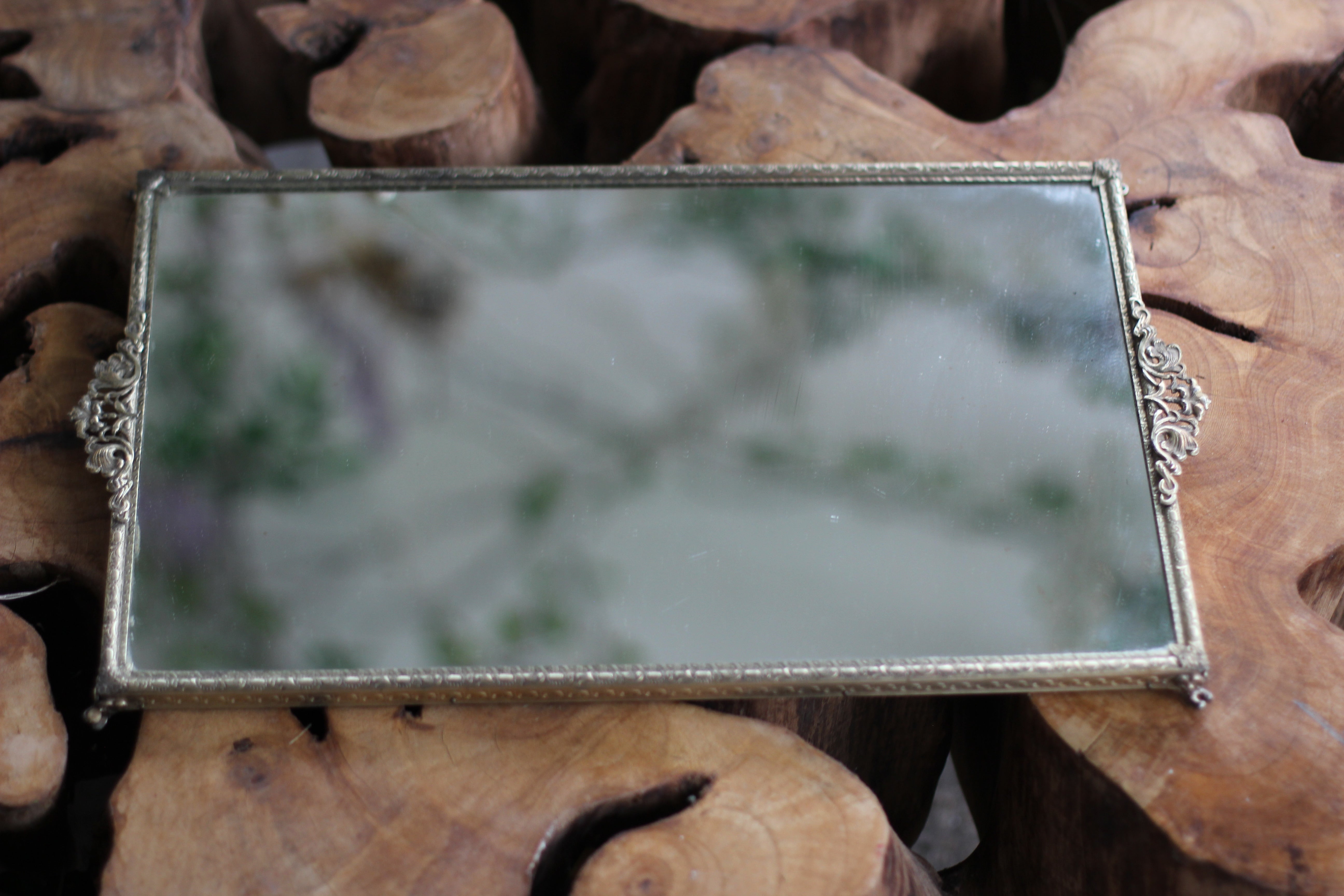 Antique Rectangle Filigree Mirror Tray