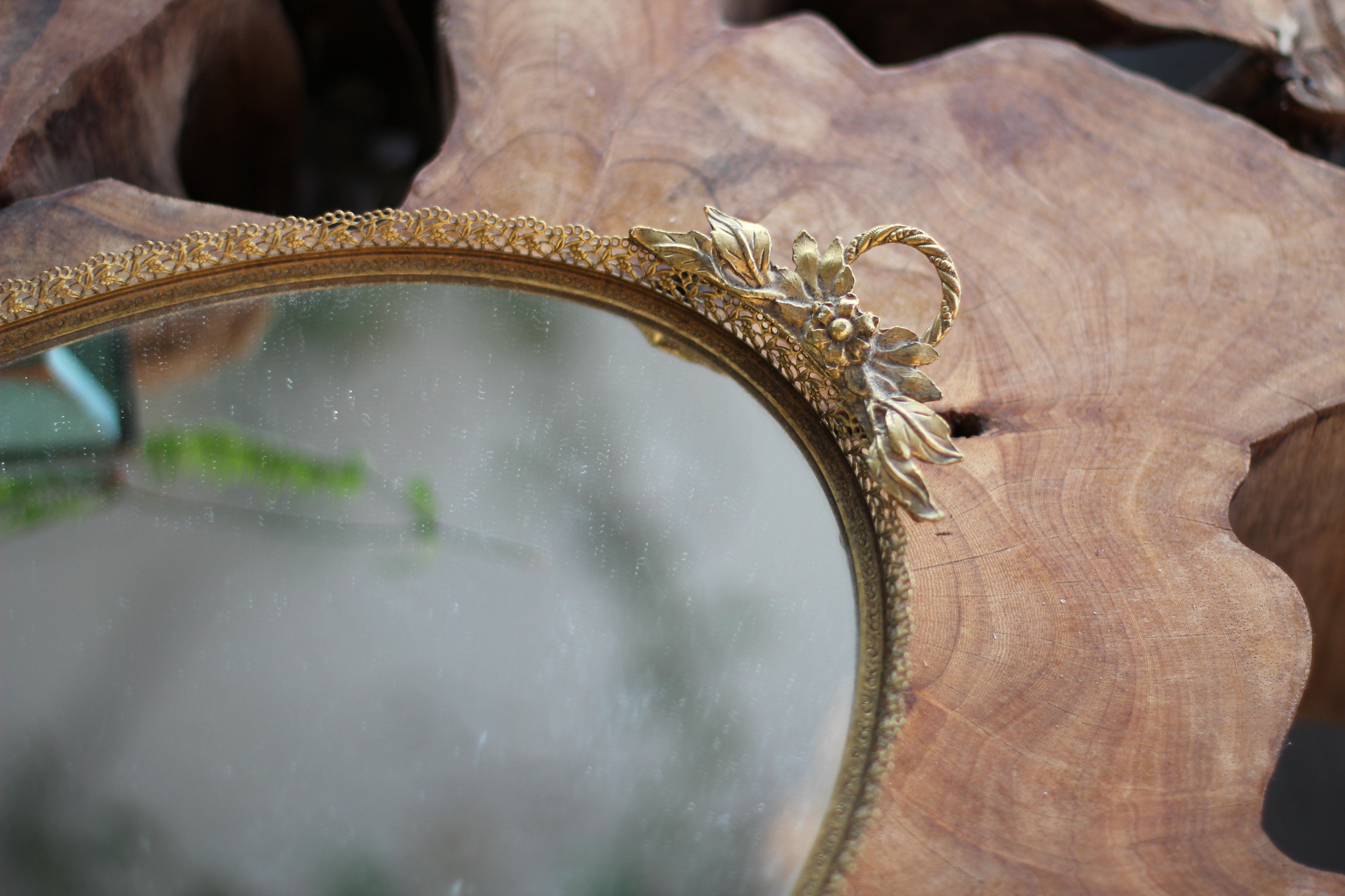 Antique Wreath Bronze Mirror Tray