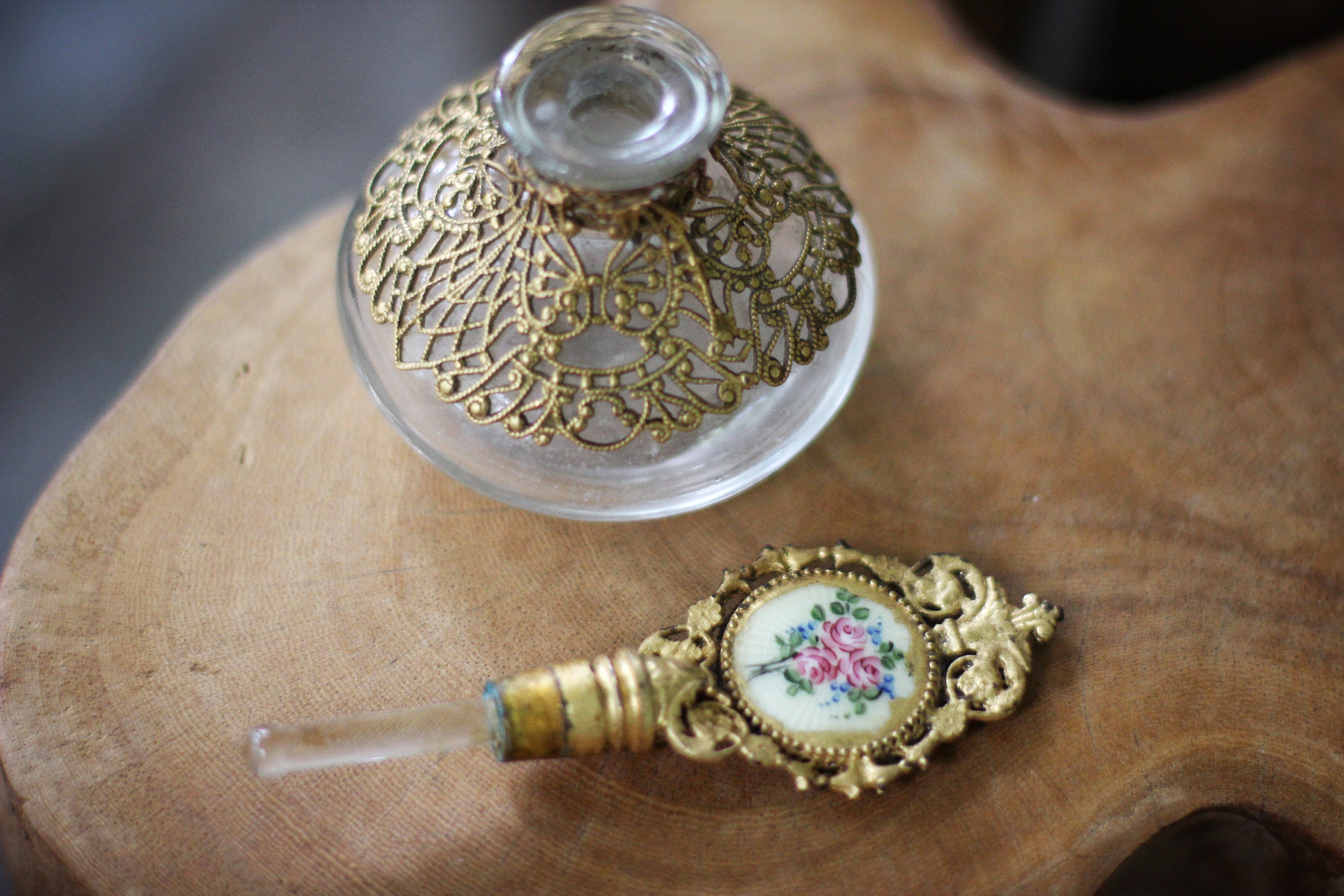 Antique Floral Filigree Perfume Bottle