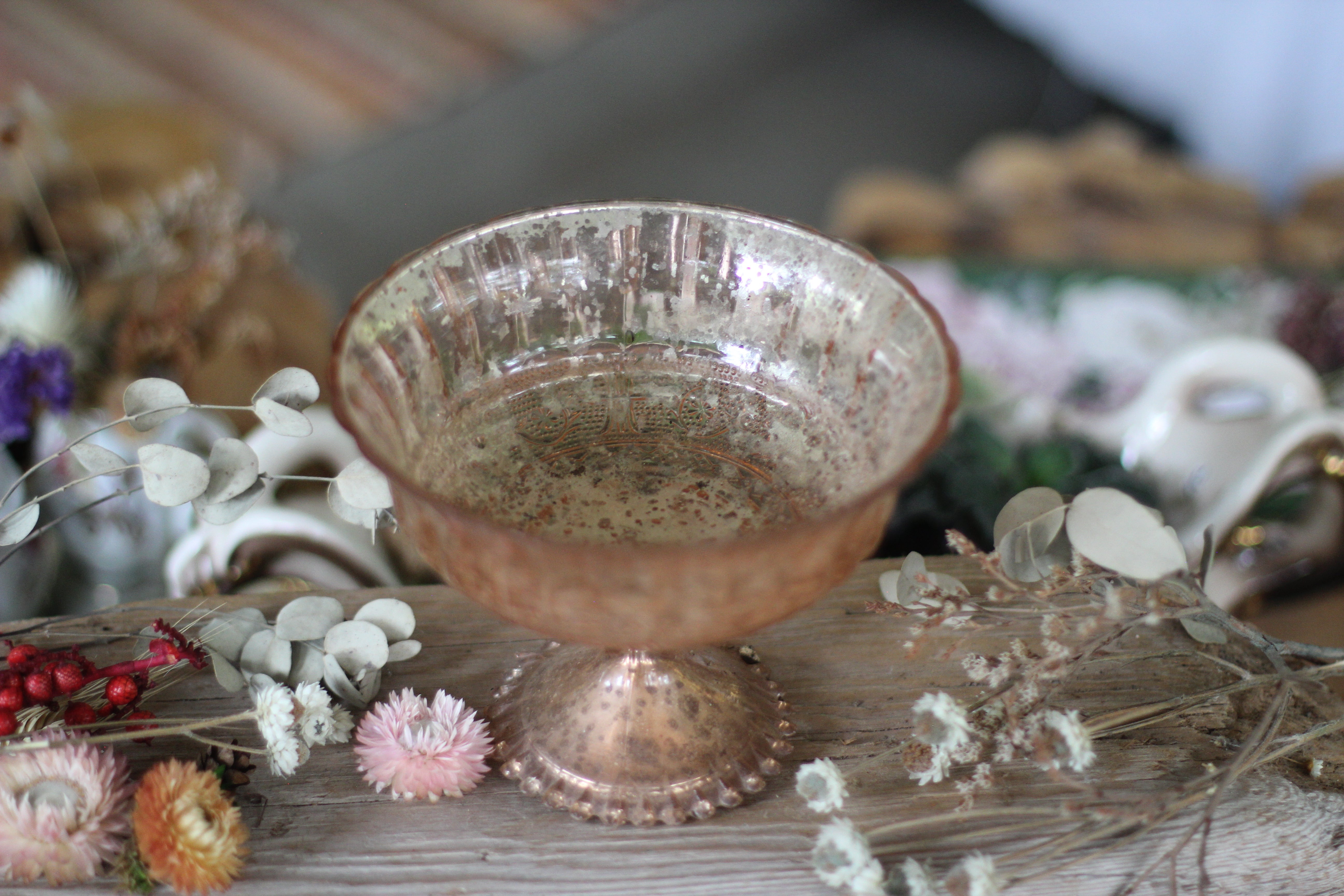 Vintage Distressed Glass Wedding Decor Vase Dish