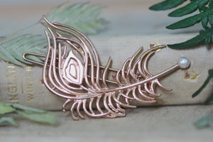 Peacock Feather Pearl Barrette
