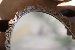 Antique Floral Roses Mirror Tray