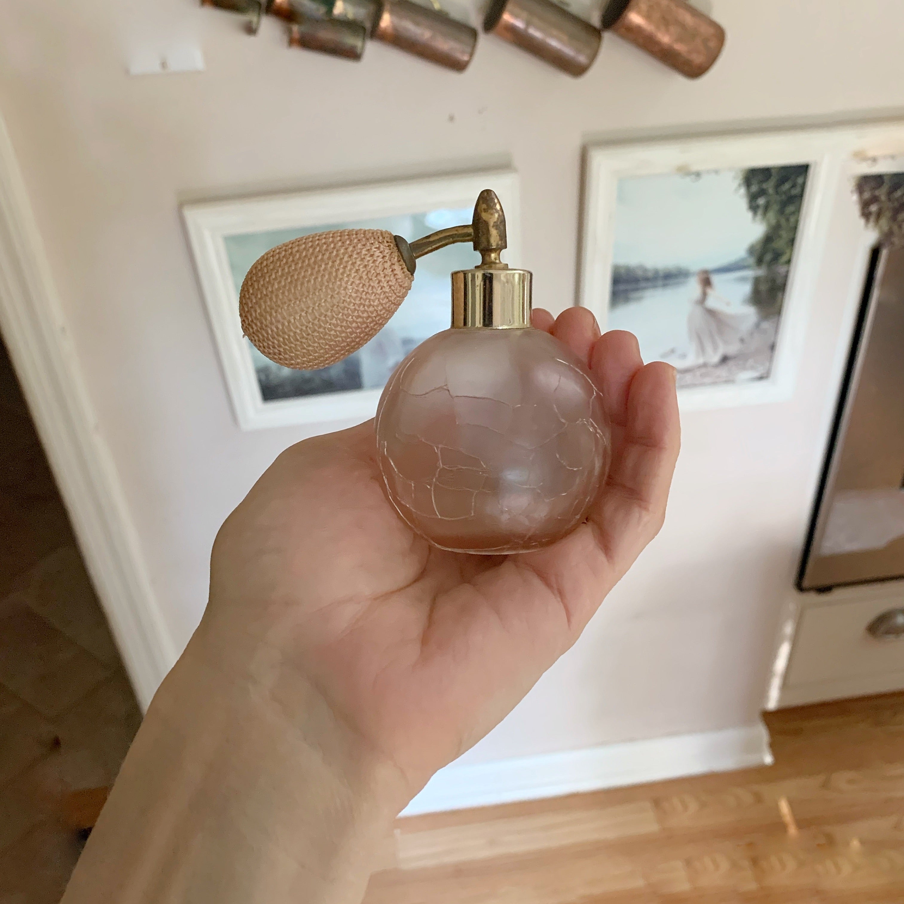 Antique Crackled Pink Automizer Perfume Bottle
