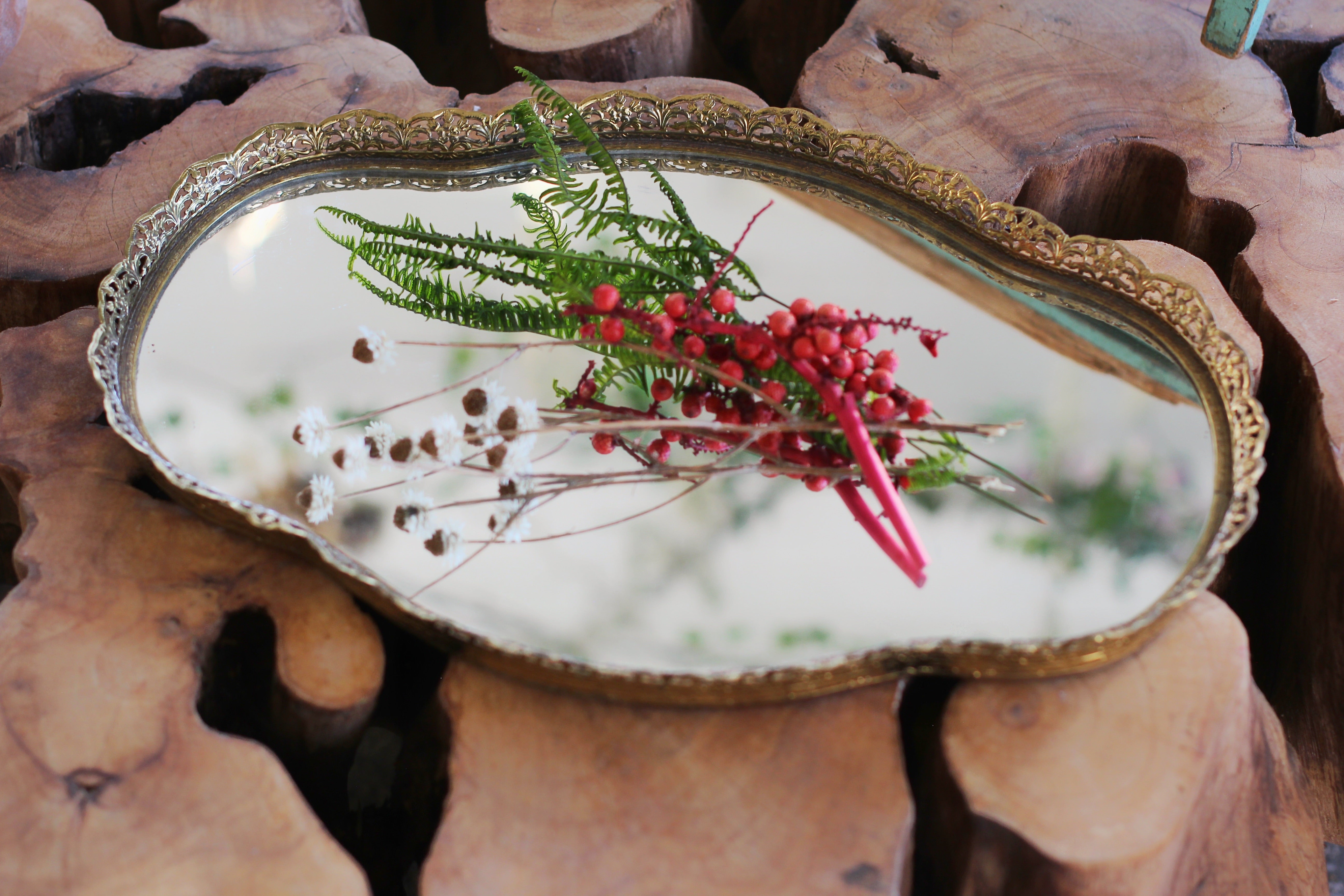 Antique Large Filigree Mirror Tray