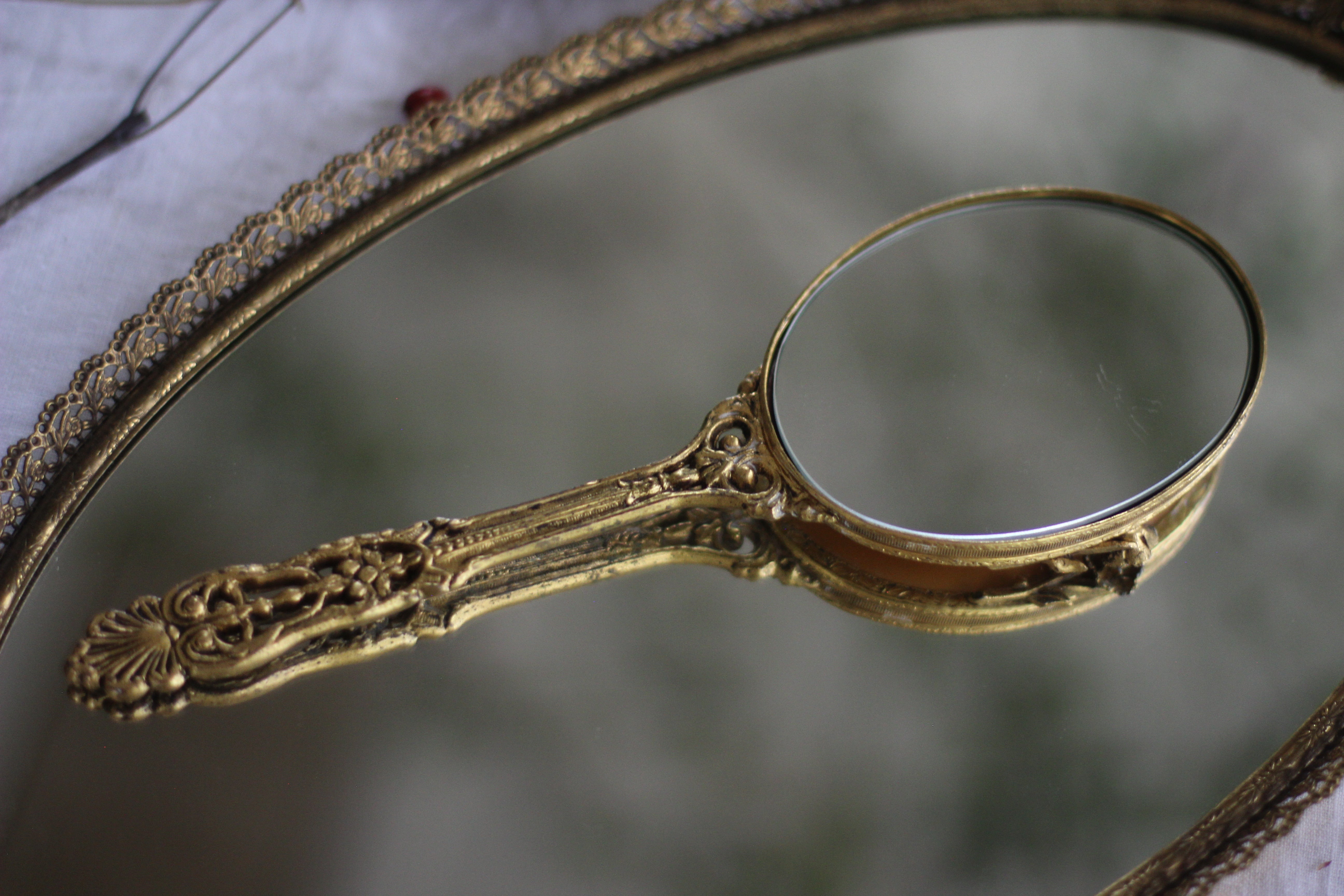 Antique Small Floral Hand Mirror