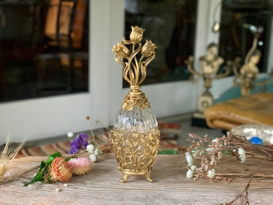 Antique Gold Tulip Floral Perfume Bottle
