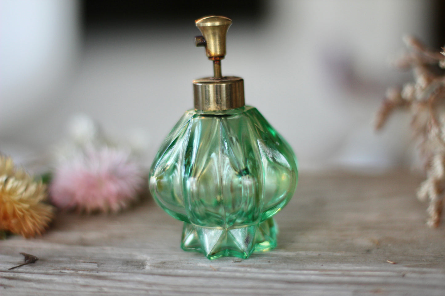 Vintage Green Crystal Perfume Bottle