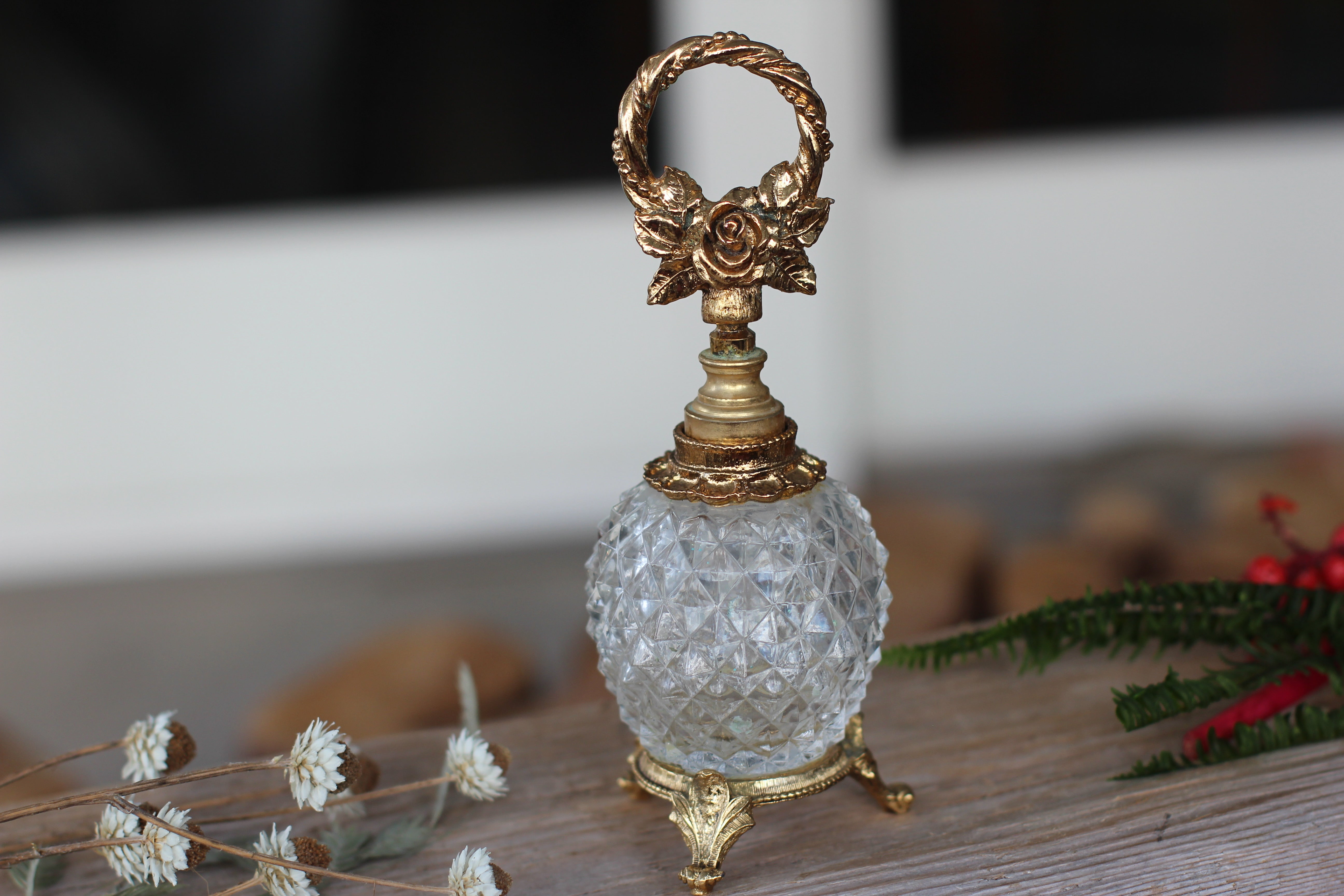 Antique Floral Wreath Pedestal Perfume Bottle