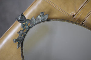 Antique Floral Silver Tone Mirror Tray