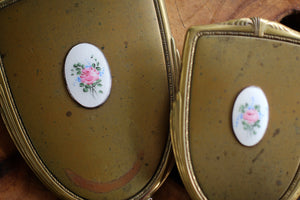 Antique Guilloche Bronze Floral Vanity Set