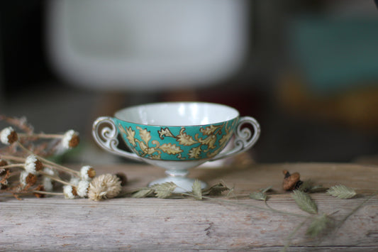 Vintage Turquoise Leaves Porcelain Cup