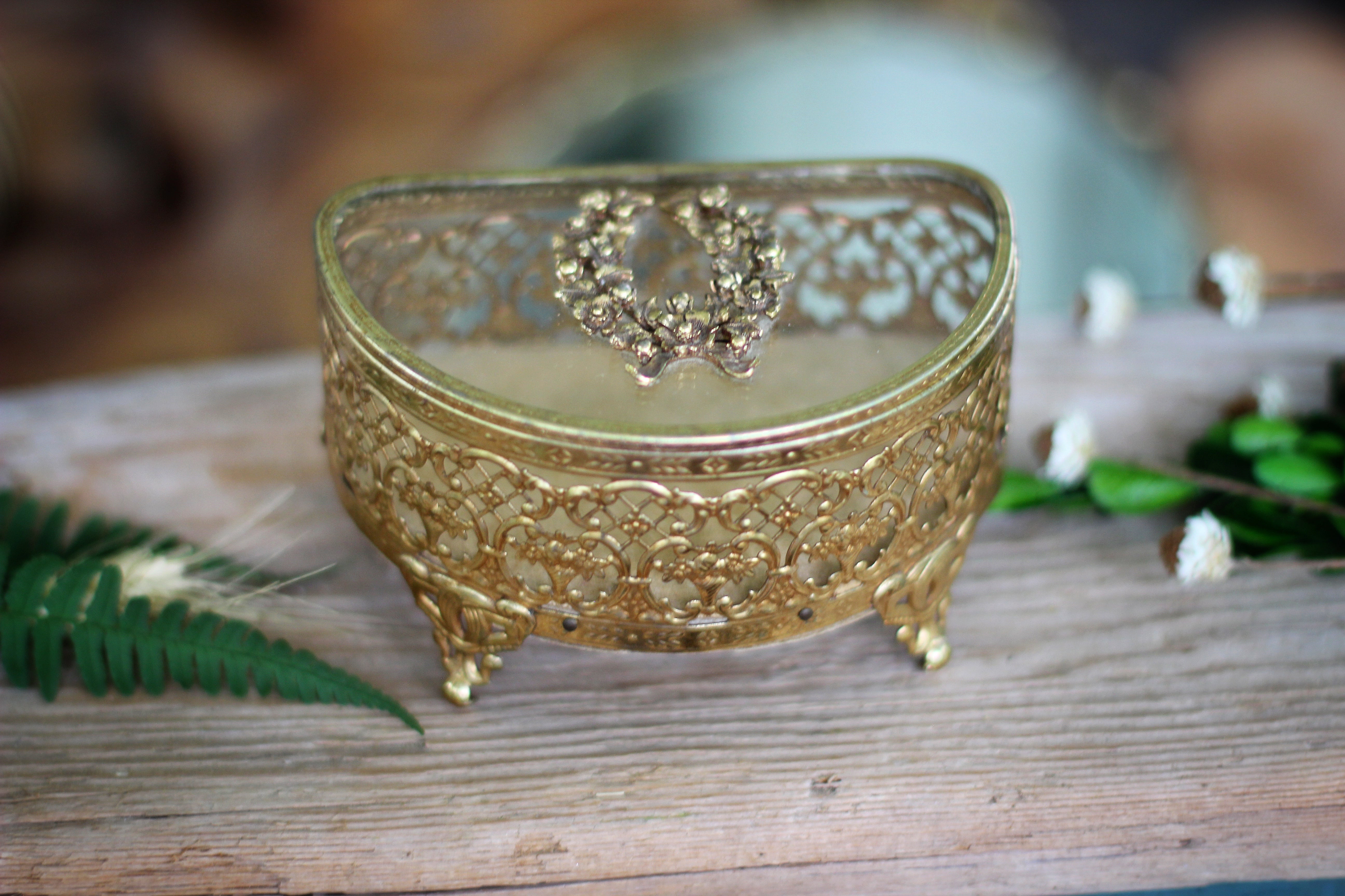 Antique Floral Jewelry Box