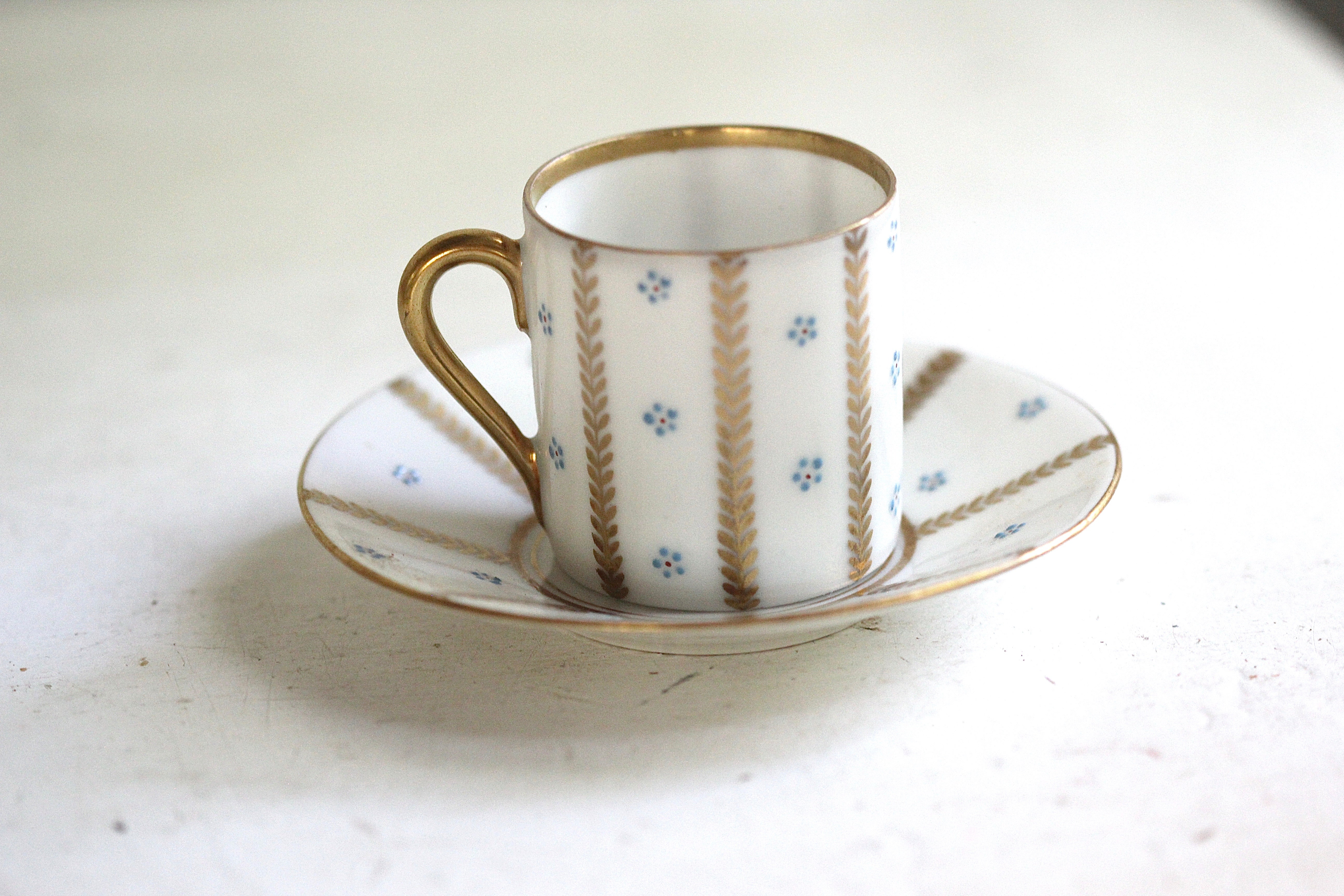 Antique Tiny Blue Flowers Tea Cup Set