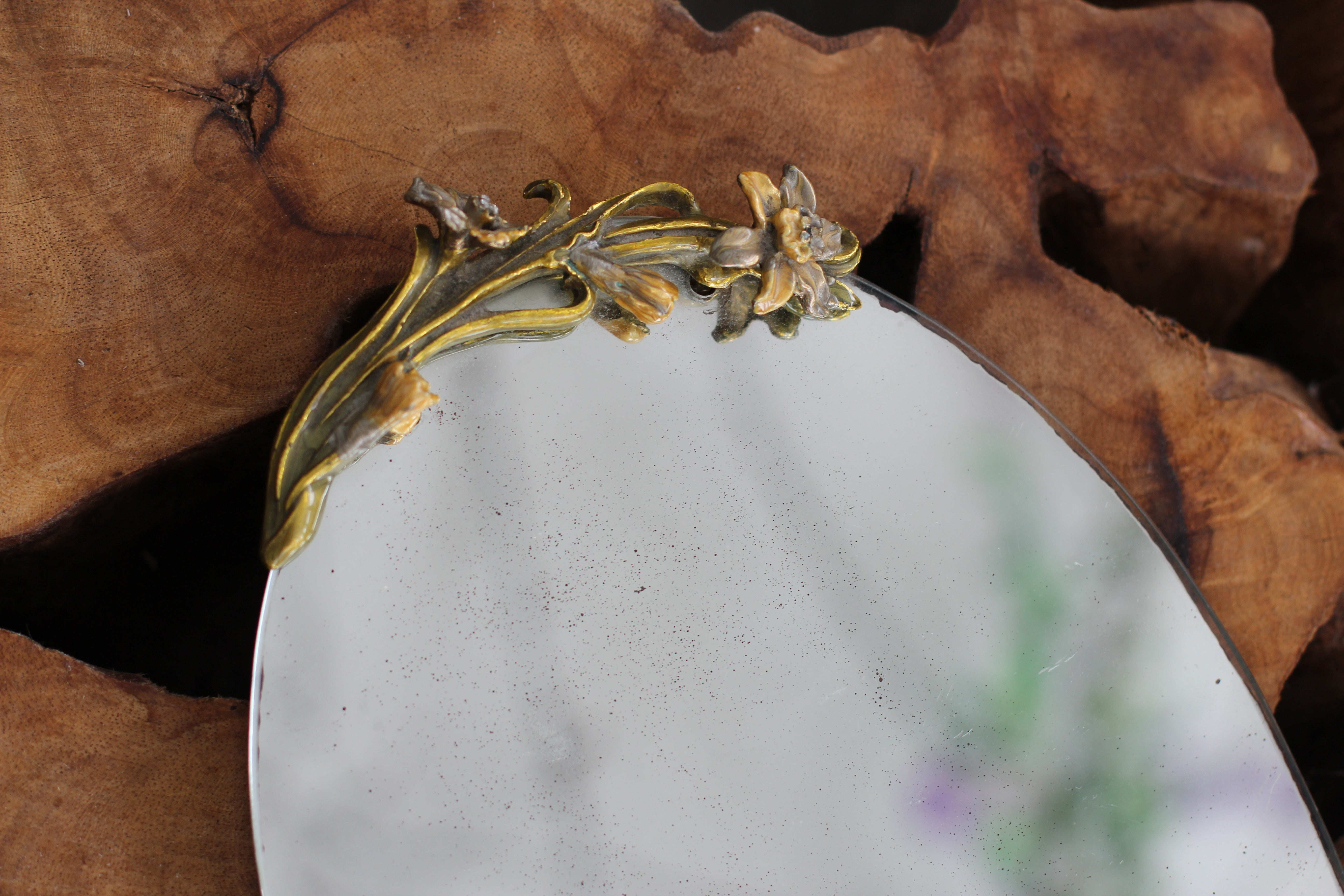 Antique Floral Enamel Mirror Tray