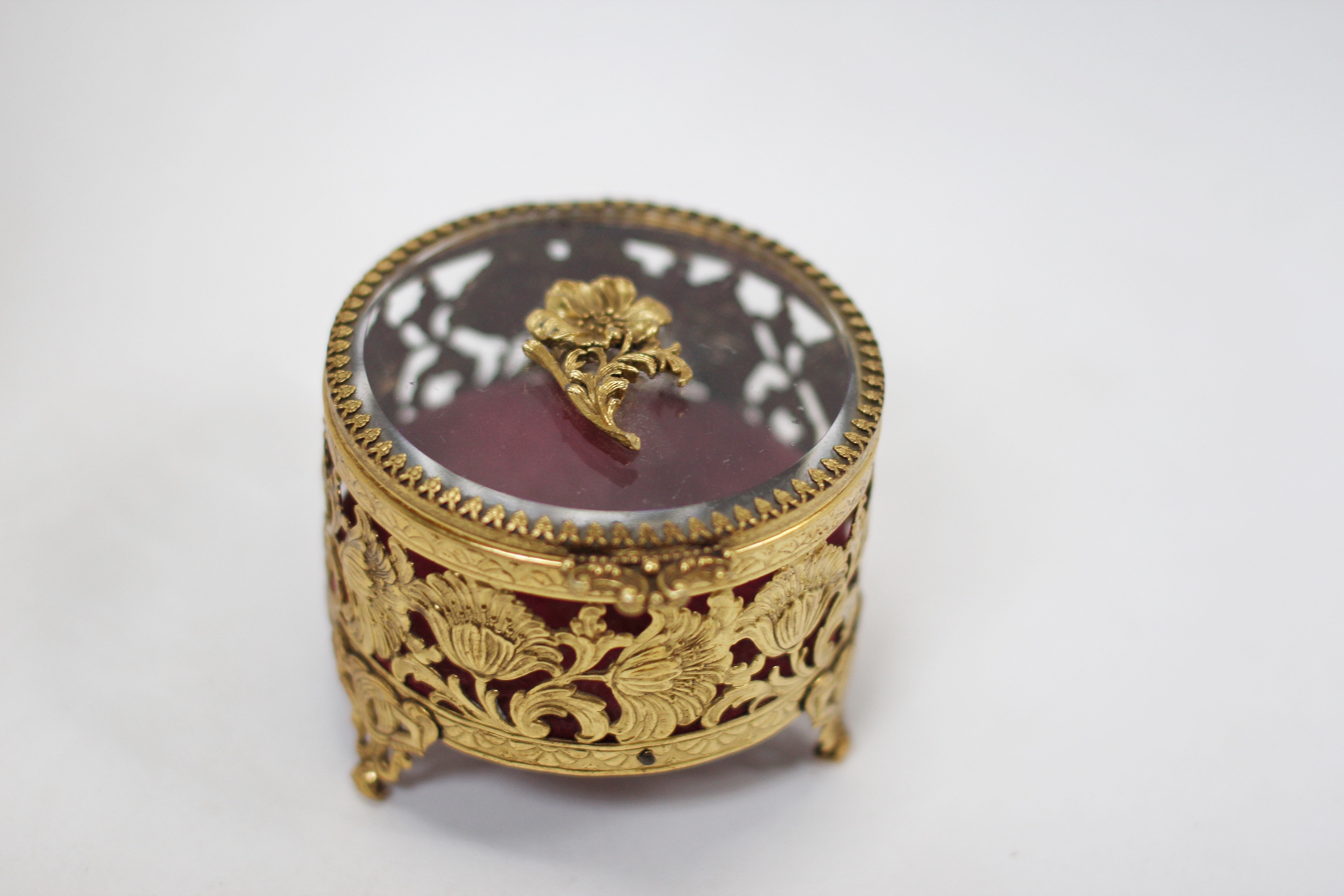 Antique Floral Gold Filigree Jewelry Box