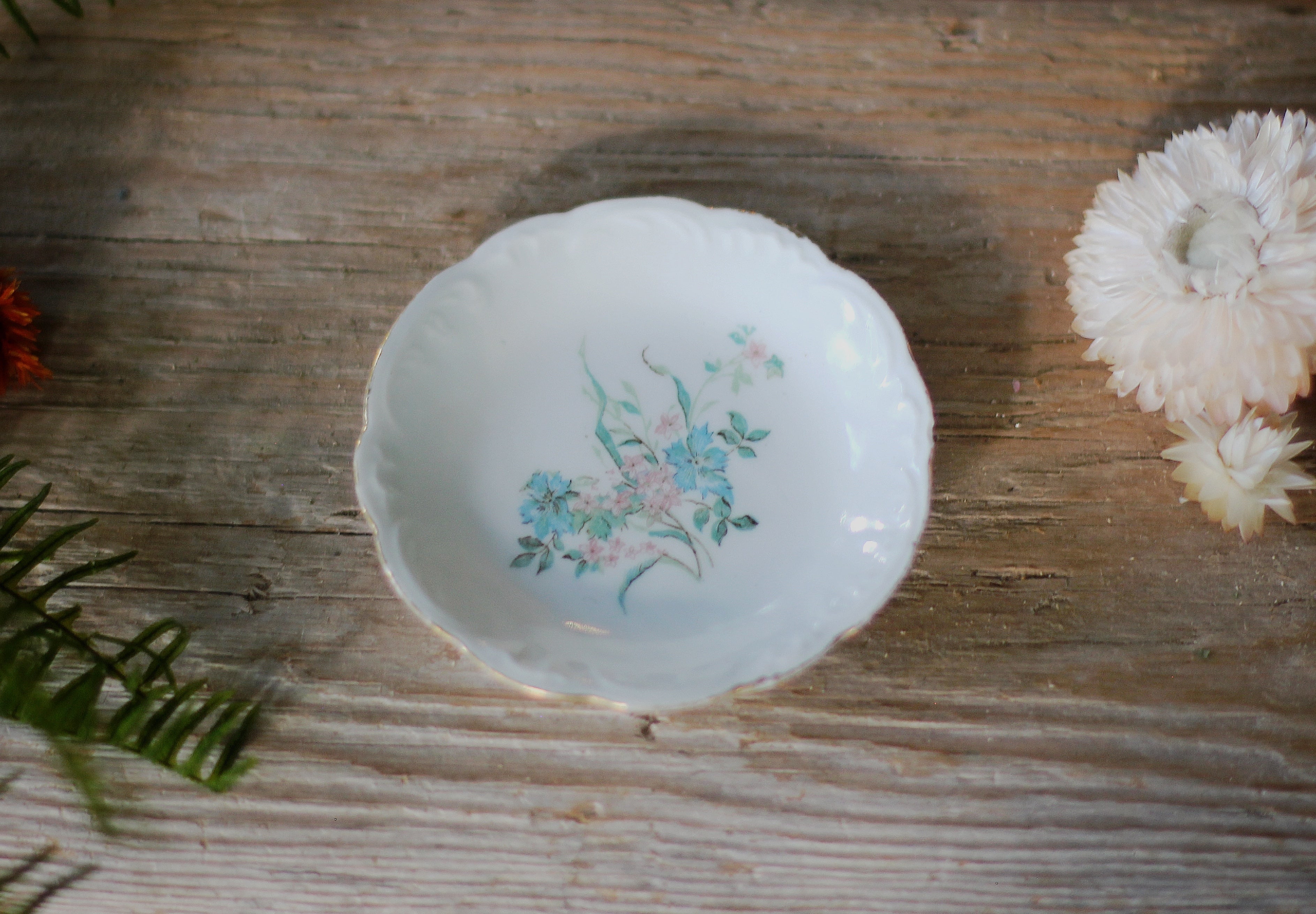 Antique Floral Porcelain Ring Dish
