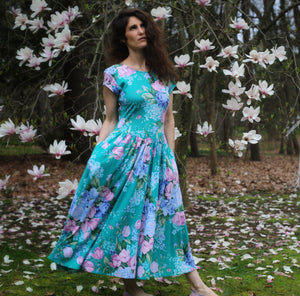 Vintage Teal Floral Carol Anderson Dress