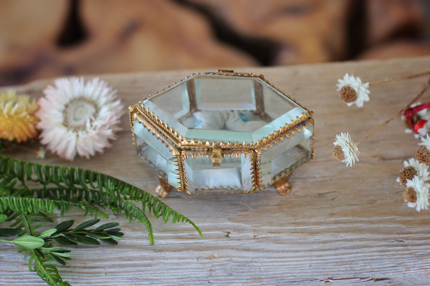Antique French Victorian Blue Tufted Padding Jewelry Box
