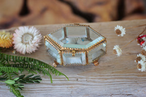 Antique French Victorian Blue Tufted Padding Jewelry Box