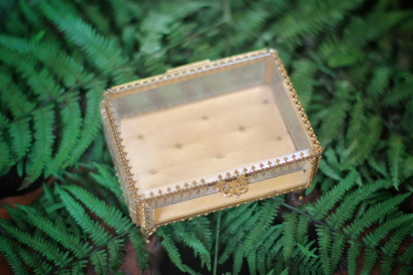 Vintage Tufted Glass Jewelry Box