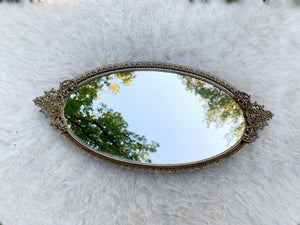 Antique Floral Filigree Mirror Tray