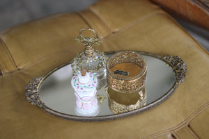 Antique Small Roses Bronze Filigree Mirror Tray