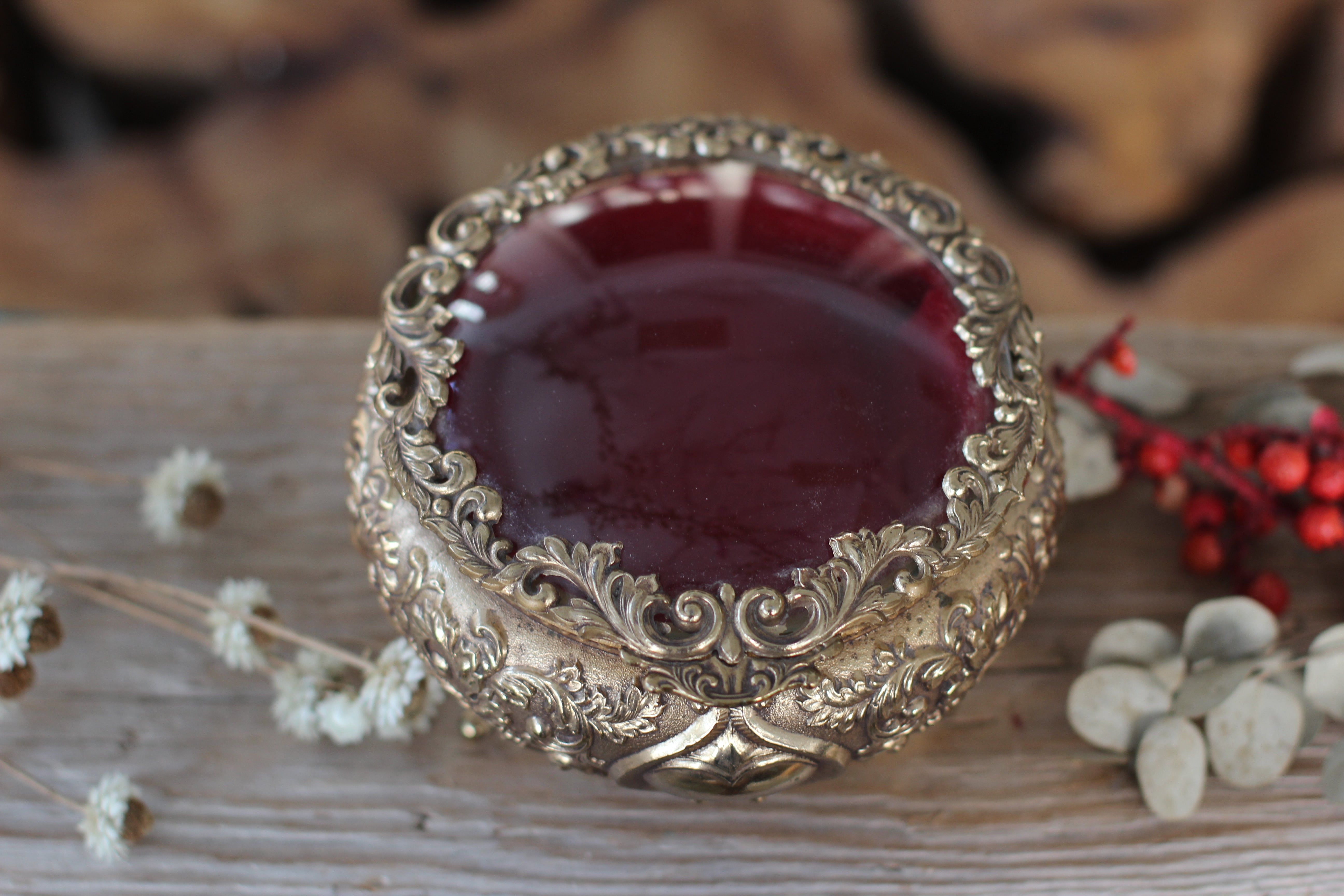 Antique Rounded Bronze Glass Jewelry Box