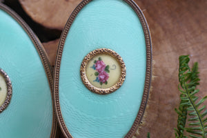 Antique Guilloche Turquoise Floral Vanity Set