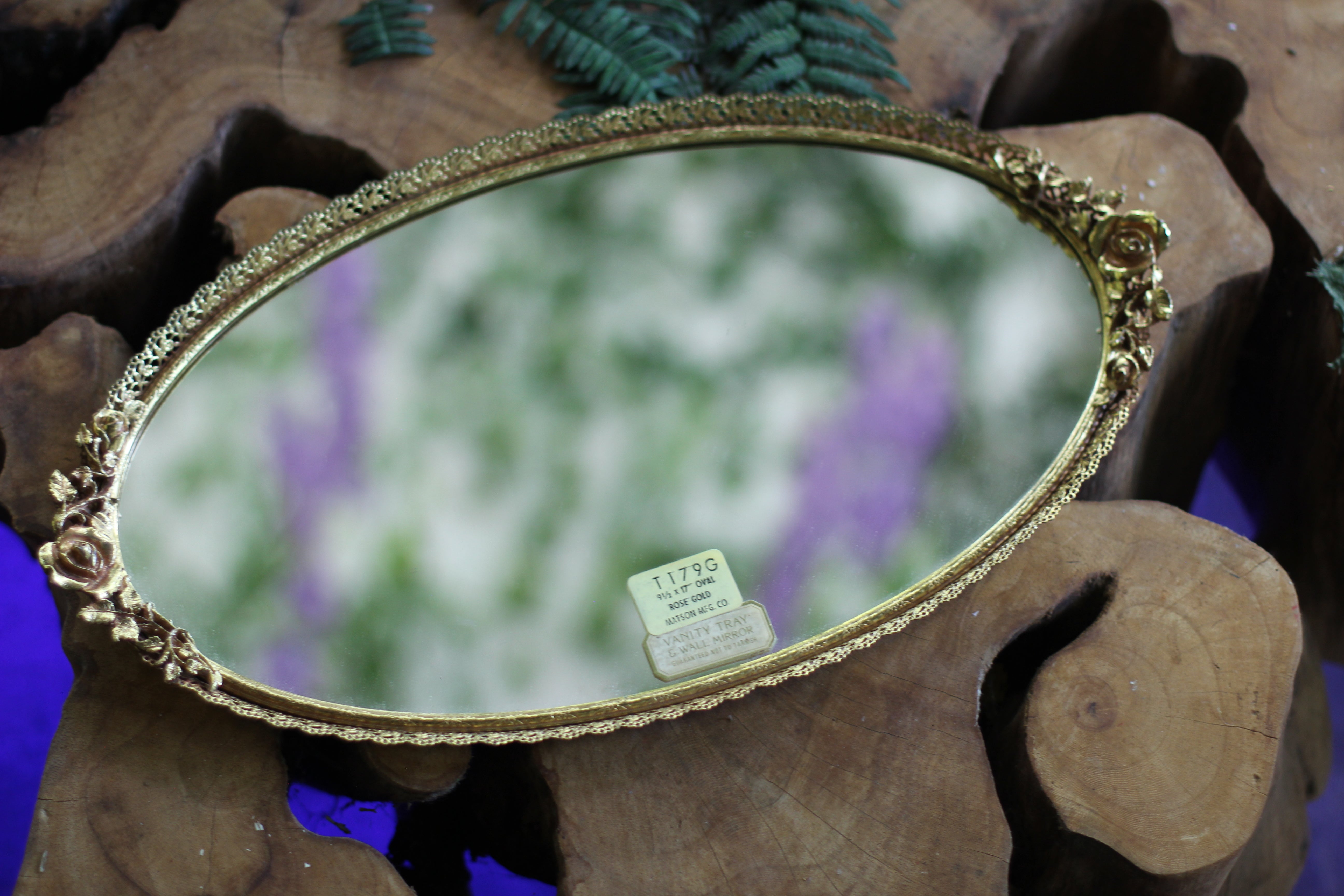 Antique Floral Roses Matson Mirror Tray
