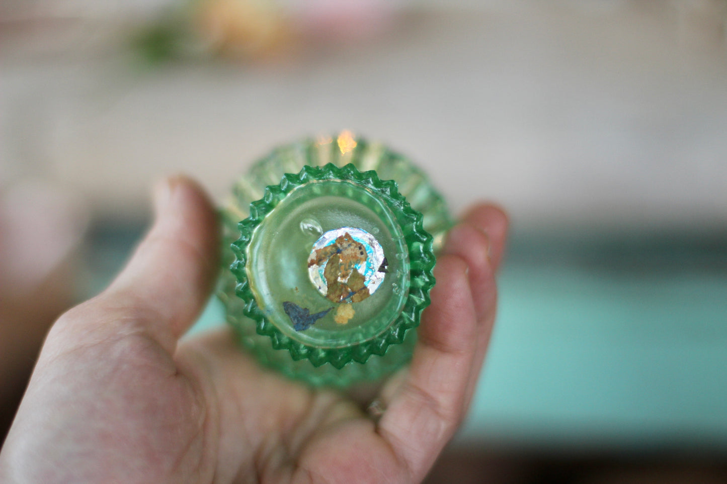 Vintage Green Crystal Perfume Bottle