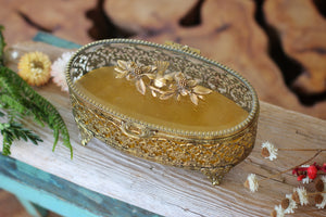 Antique Floral Dogwood Bird Jewelry Box