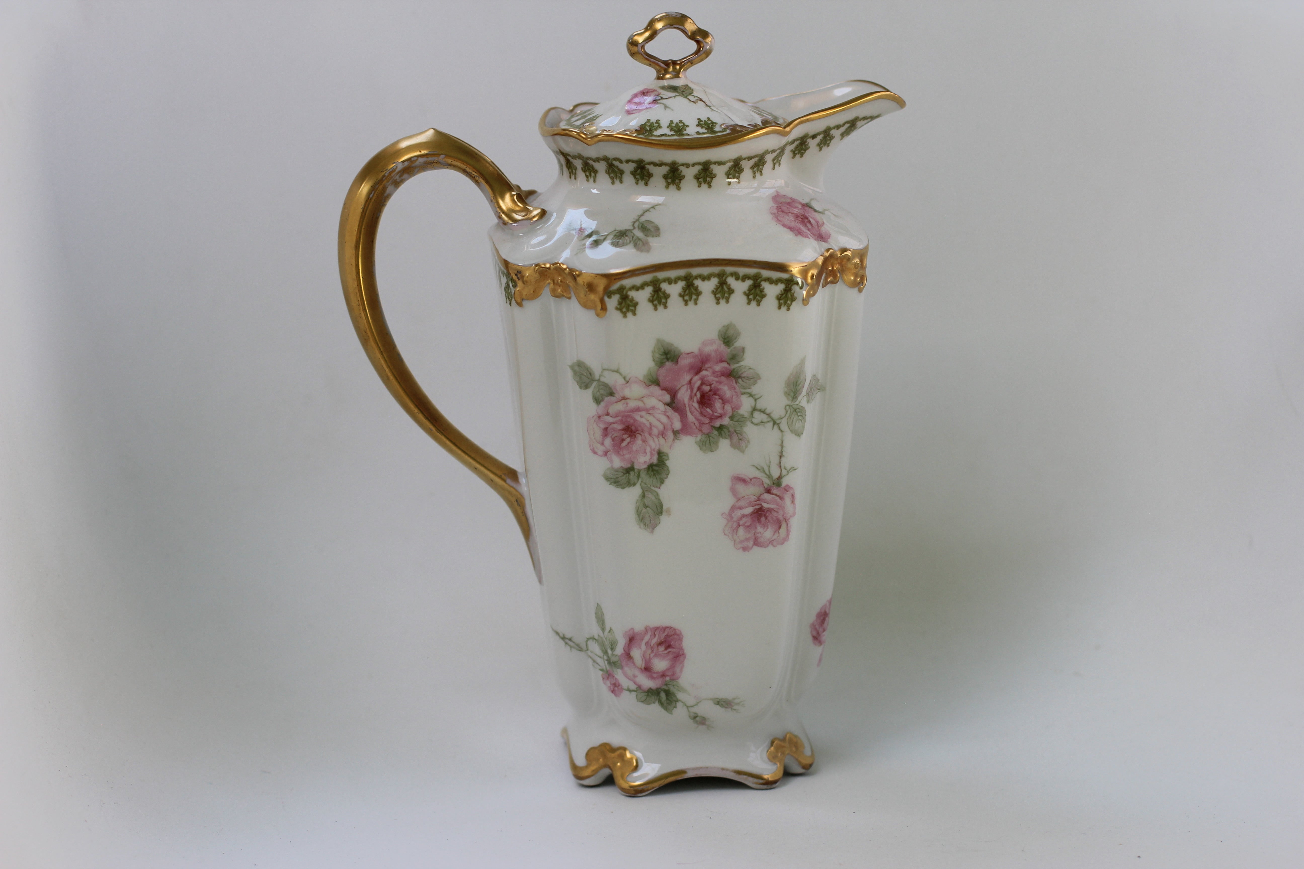 Vintage Limoges Floral Leaves Porcelain Tea Pot