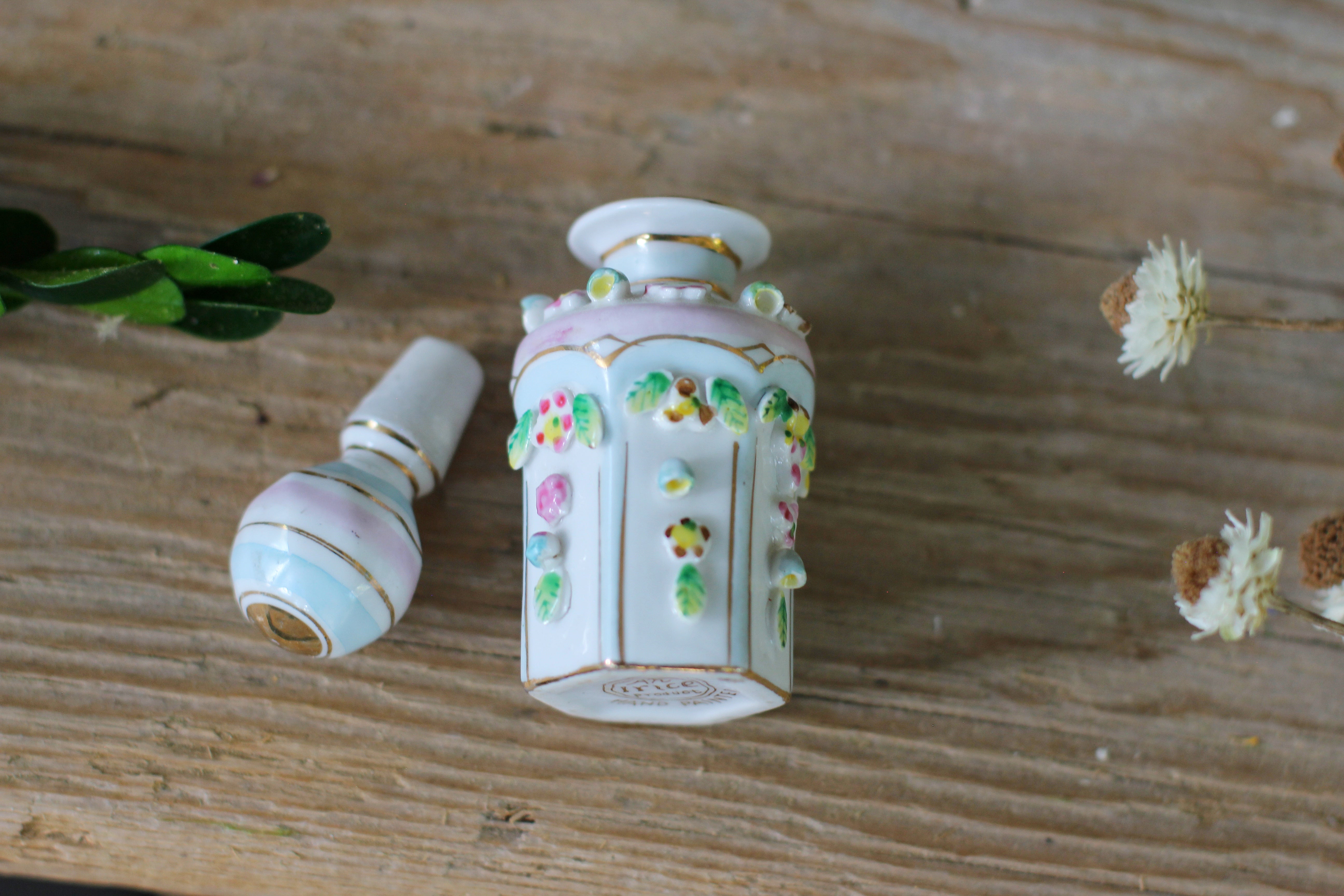 Antique Irice Hand Painted Porcelain Perfume Bottle