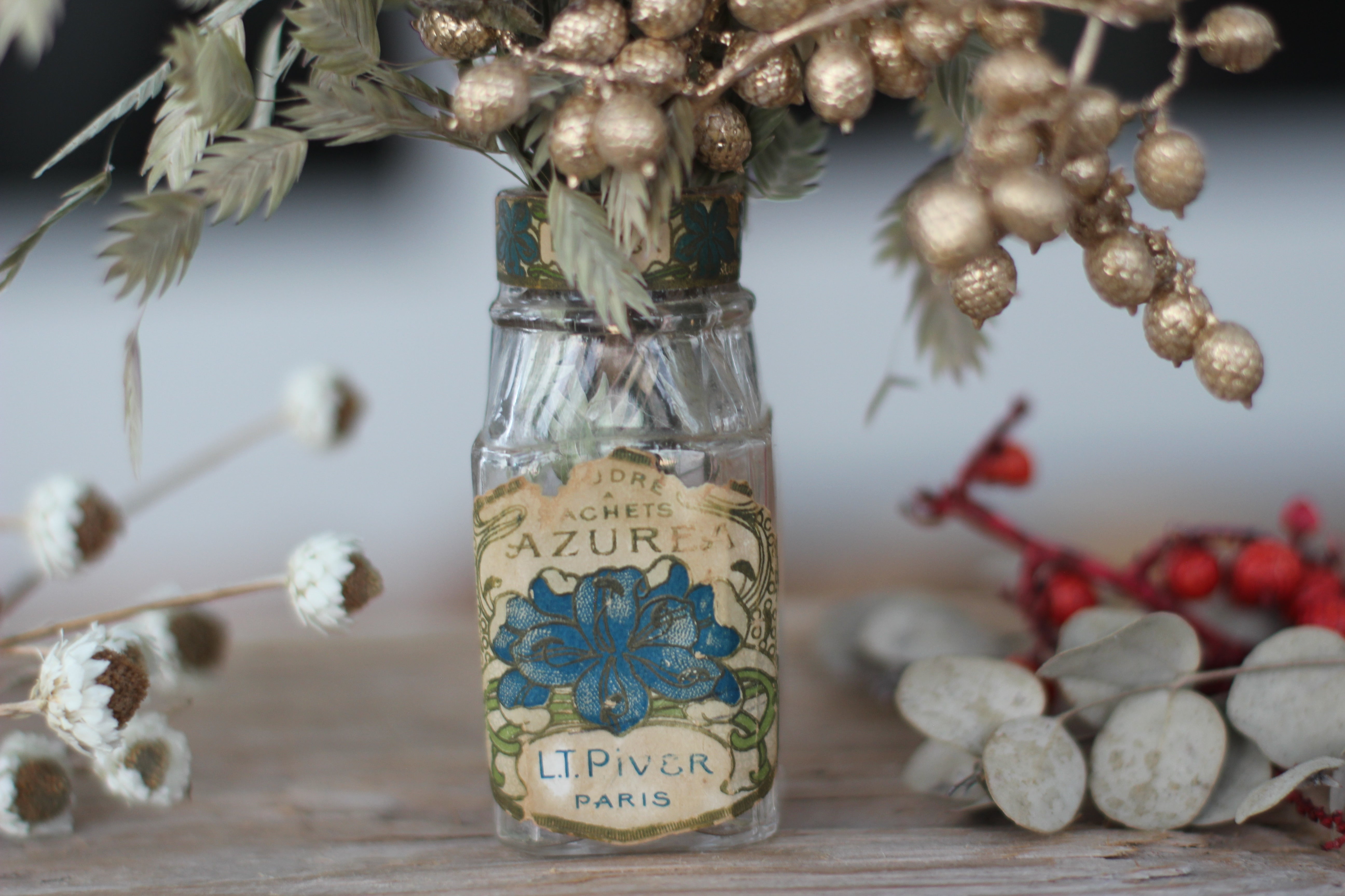 Antique Blue Flower French Azurea Perfume Bottle