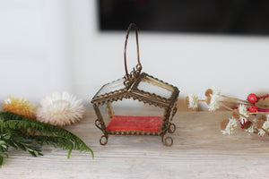 Antique Basket Beveled Glass Jewelry Box