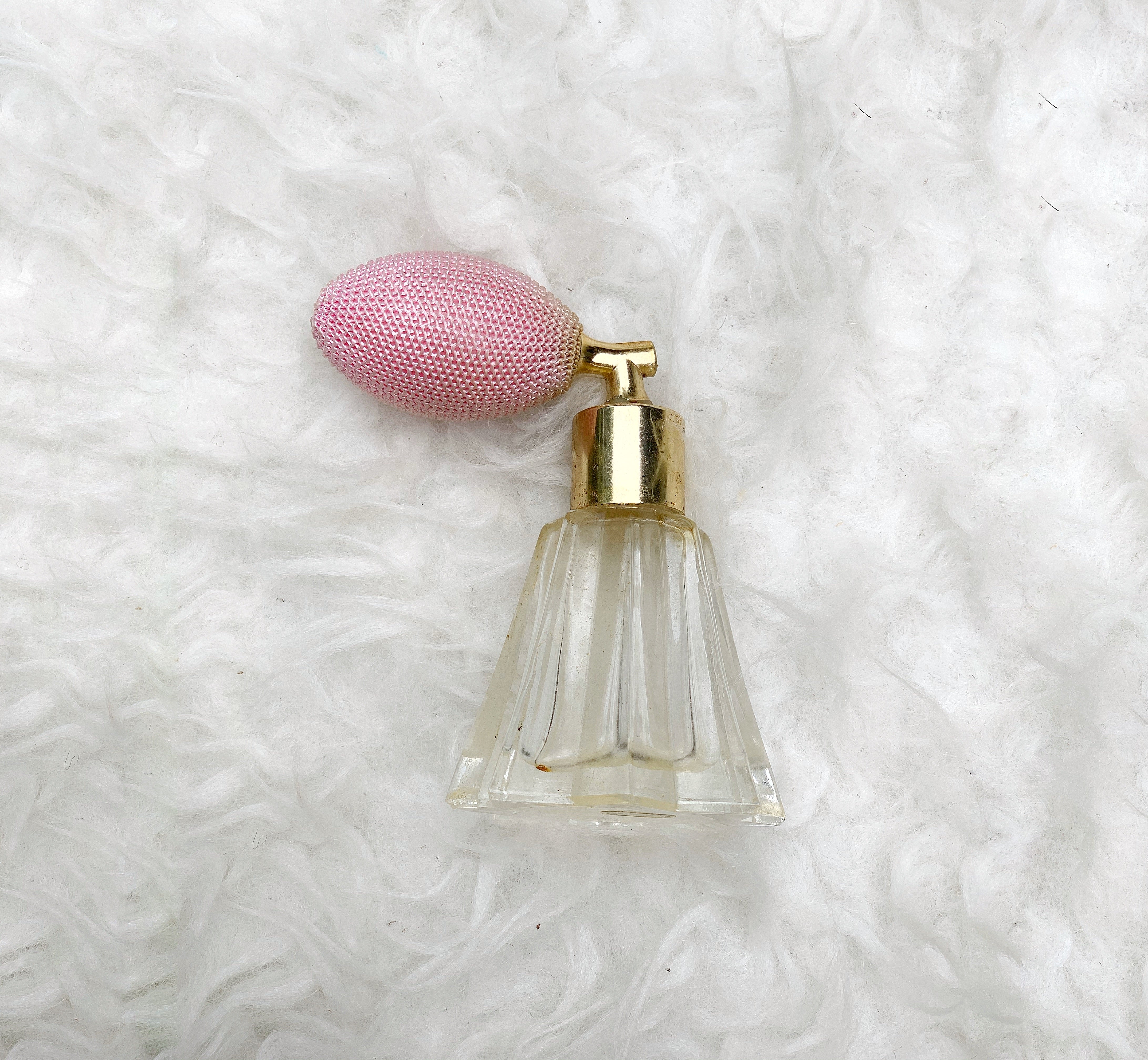 Antique Clear Glass Pink Automizer Perfume Bottle