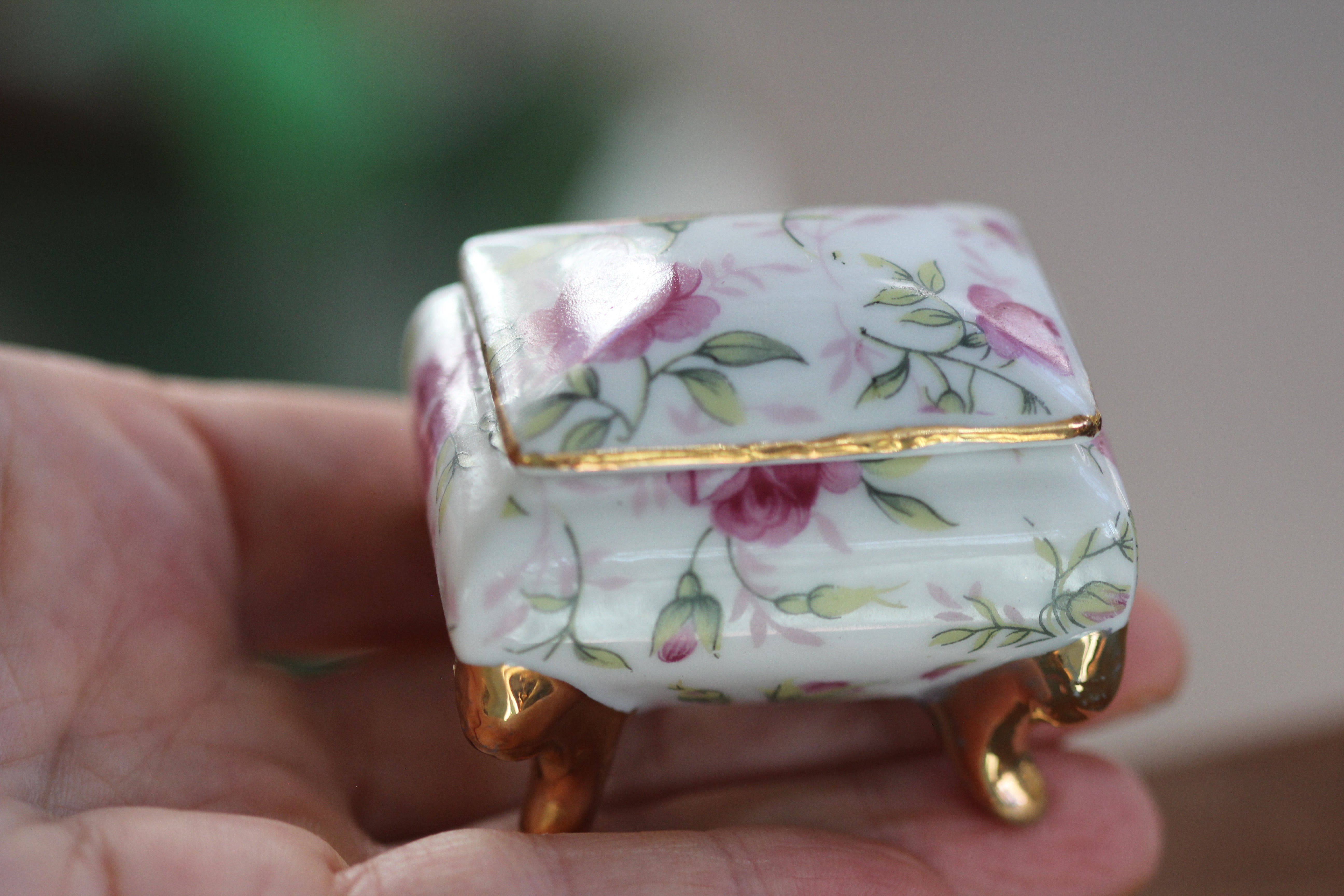Antique Tiny Floral Porcelain Trinket