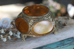 Vintage Amber Tinted Glass Jewelry Box