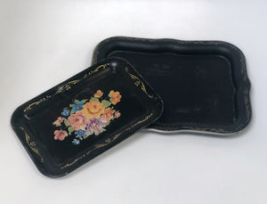 Antique Black Floral Tray Set