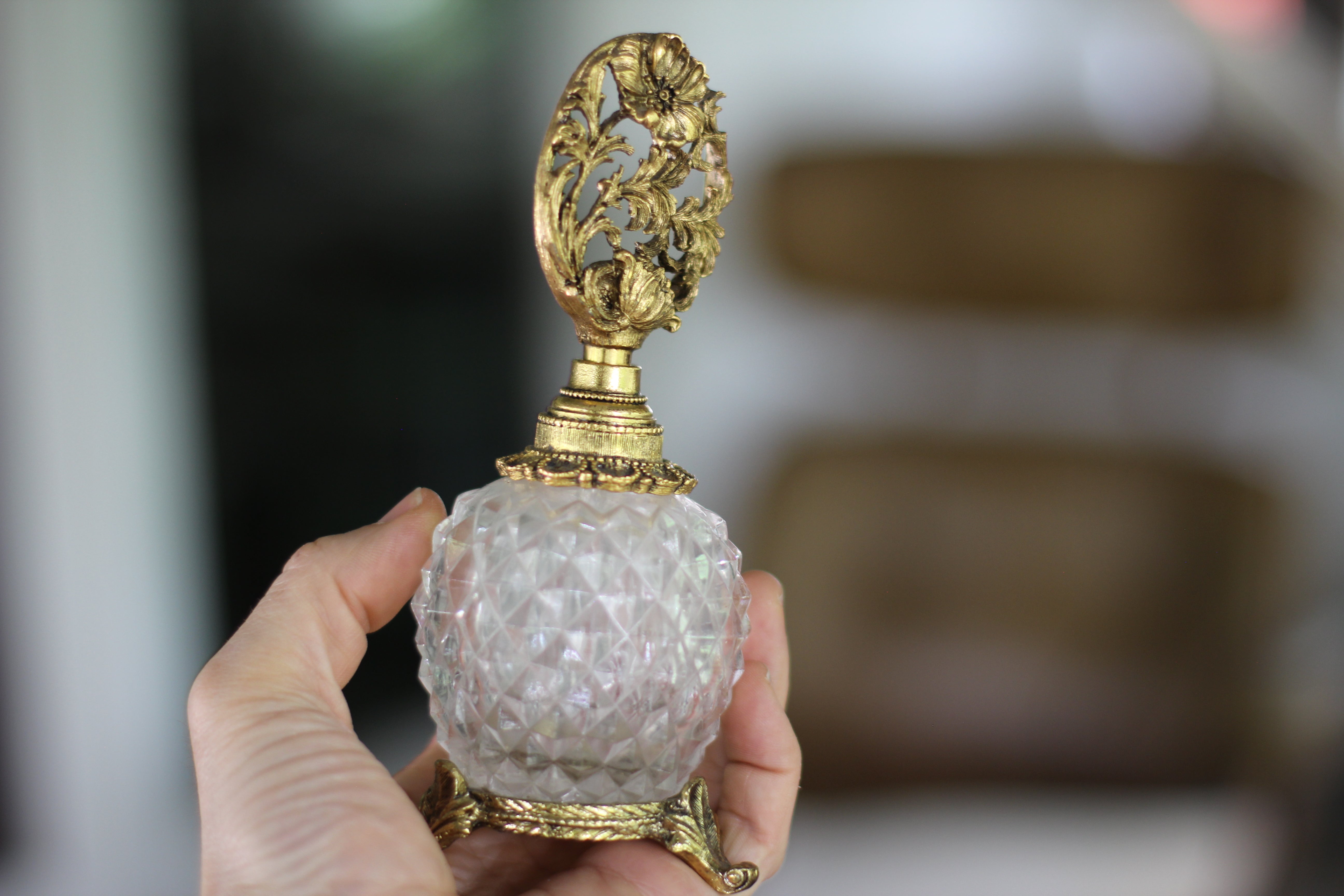 Antique Gold Dogwood Matson Perfume Bottle