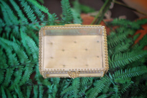 Vintage Tufted Glass Jewelry Box