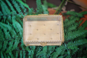 Vintage Tufted Glass Jewelry Box