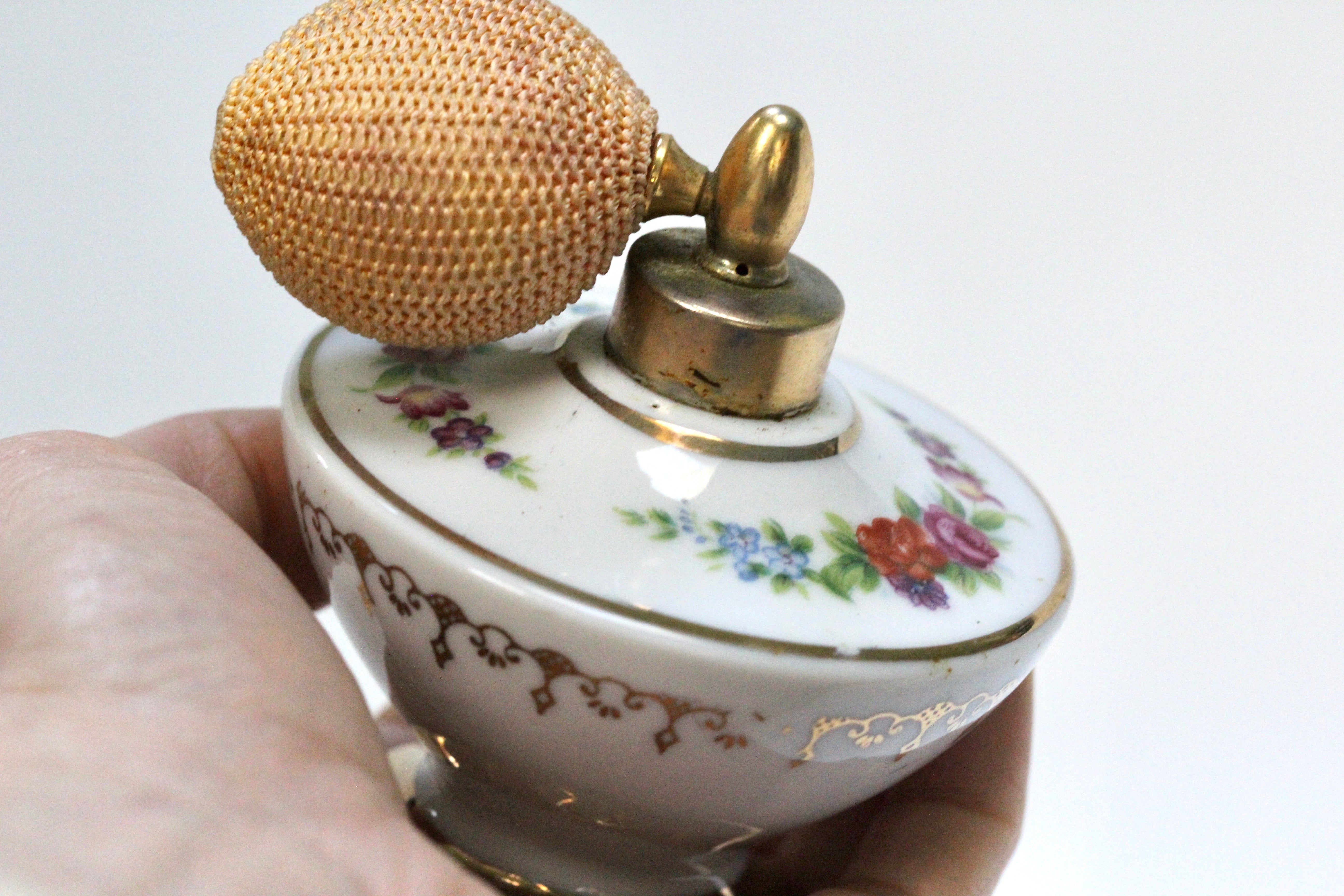 Antique Floral Holmspray Porcelain Perfume Bottle