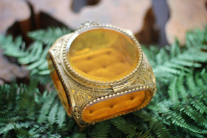 Antique Filigree Amber Glass Jewelry Box