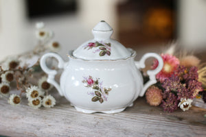 Antique Floral Rose Porcelain Sugar Bowl
